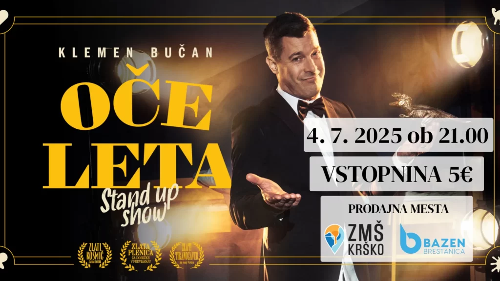 stand up na bazenu brestanica, oče leta, klemen bučan, karte v prodaji v ZMŠ Krško