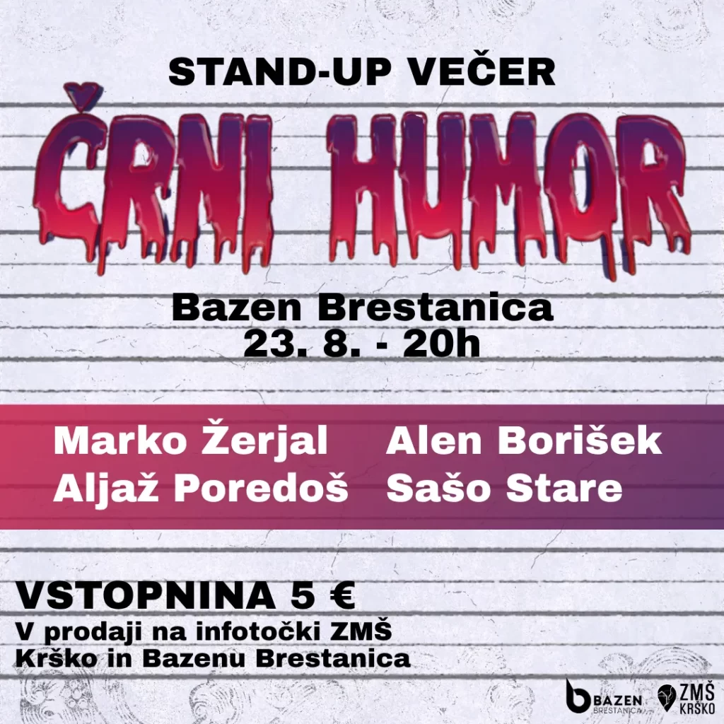 stand up - črni humor na bazenu brestanica, dogodek